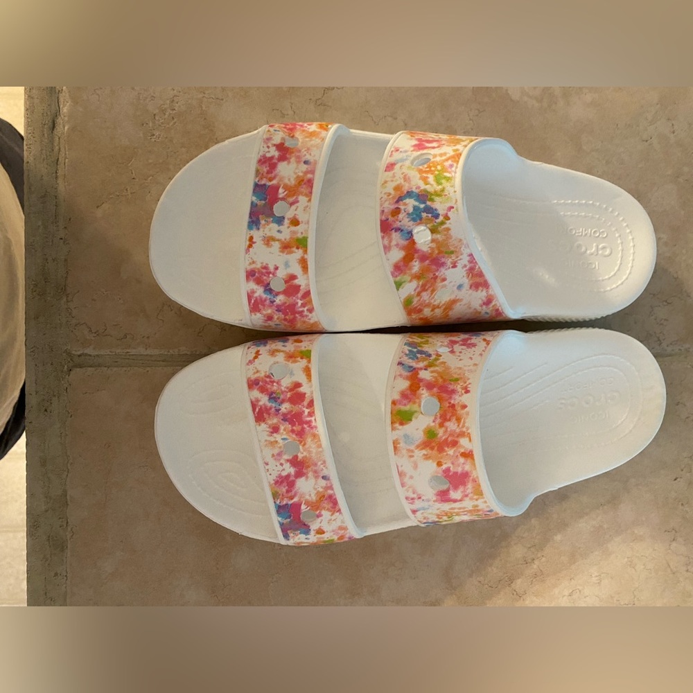 Size 10 women’s rainbow croc slides